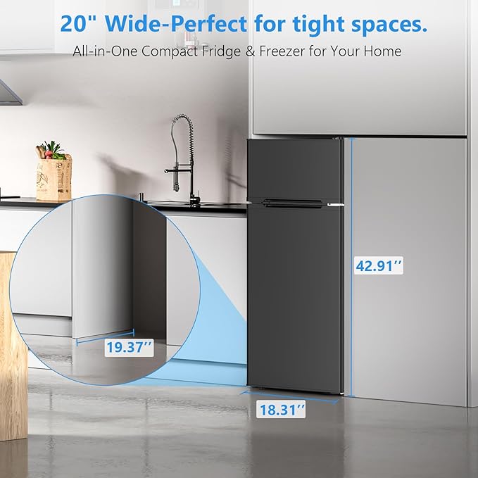 4.5 Cu.Ft Mini Fridge with Freezer, 2-Door Compact Refrigerator With 2 Removable Shelves, 3 Level Adjustable Thermostat, Quiet Efficient for Bedroom, Kitchen, Office, Apartment, Dorm