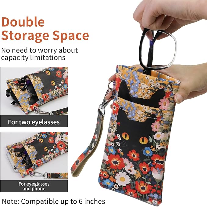 Double Eyeglass Case Soft Dual Glasses Case for Women Men Travel Squeeze Top Sunglasses Cases Eyeglasses Pouch