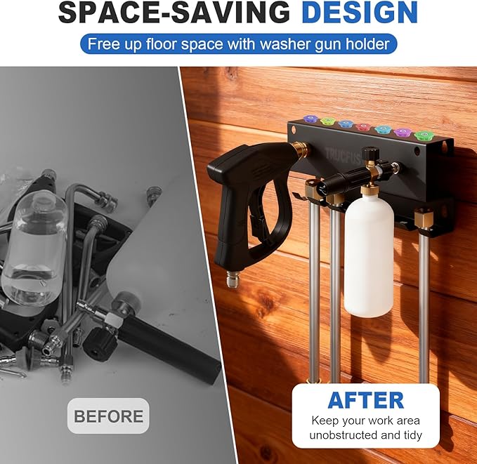 Foam Cannon Mount Pressure Washer Gun Holder Wall Mount Car Wash Accessories Tool Storage Rack Bracket Organizer for Pressure Washer Wand Nozzle Tip