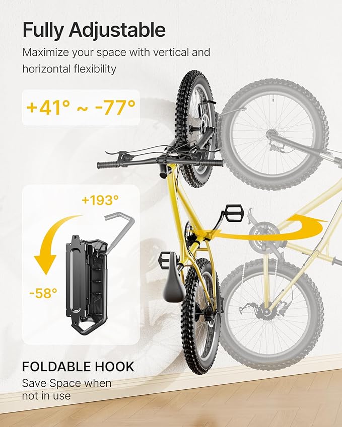 monTEK Bike Wall Mount for 4.5" Tire Width, Swivel Bike Wall Hanger Holds Up to 77lbs, Space-Saving Bike Rack Garage, Heavy Duty Bike Storage for Bedroom Home Office, 1 Pack