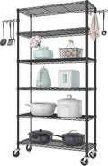 6-Tier Metal Storage Rack with Wheels, Sturdy Adjustable Wire Shelving Unit Rolling Shelf for Garage, Kitchen, Pantry, 36" W x 14" D x 75" H, Black