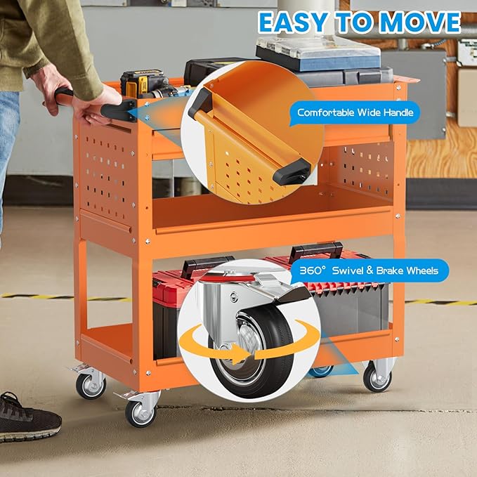 Heavy Duty 3 Tier Tool Cart, Mechanic Metal Rolling Tool Cart with Storage Drawers for Garage Workshop