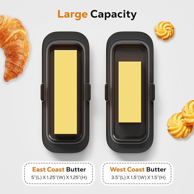 Butter Dish with Lid for Countertop and Refrigerator Door Shelf, Airtight Butter Keeper Container, Locking Butter Holder for East/West Coast Butter, BPA-free, Microwave/Dishwasher Safe