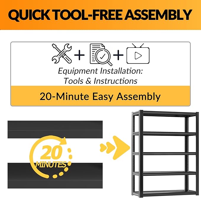 BESFUR 71" H Wider Garage Shelving, 3000LBS 5-Tier Storage Shelves, Heavy Duty Metal Shelving Unit and Large Adjustable Storage Rack, for Warehouse Shop Garage Pantry Industrial, 19.7"*47.3"*71"