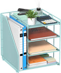 Blue Desk File Organizer and Accessories, 4-Tier Paper Organizer with Vertical File Holder, Office Desk Accessories & Workspace Organizers and Desktop Storage for Office Supplies (Sky Blue)
