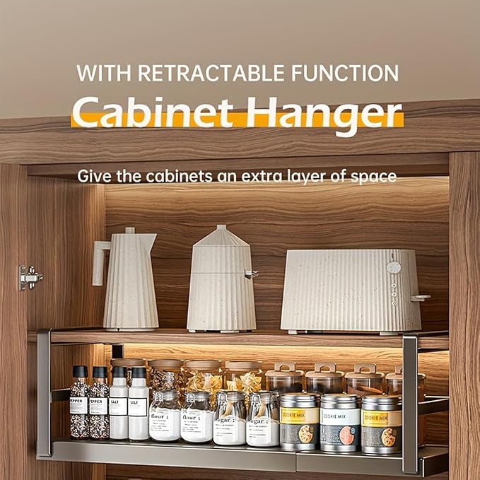 Hanging Under Shelf Storage Basket, Adjustable Width Under Cabinet Add-on Storage Racks, Heavy Duty Slide-in Baskets Organizer for Cabinet Pantry Kitchen, 1 Pack, 8.46"D x 17.7"W x 7.36"H