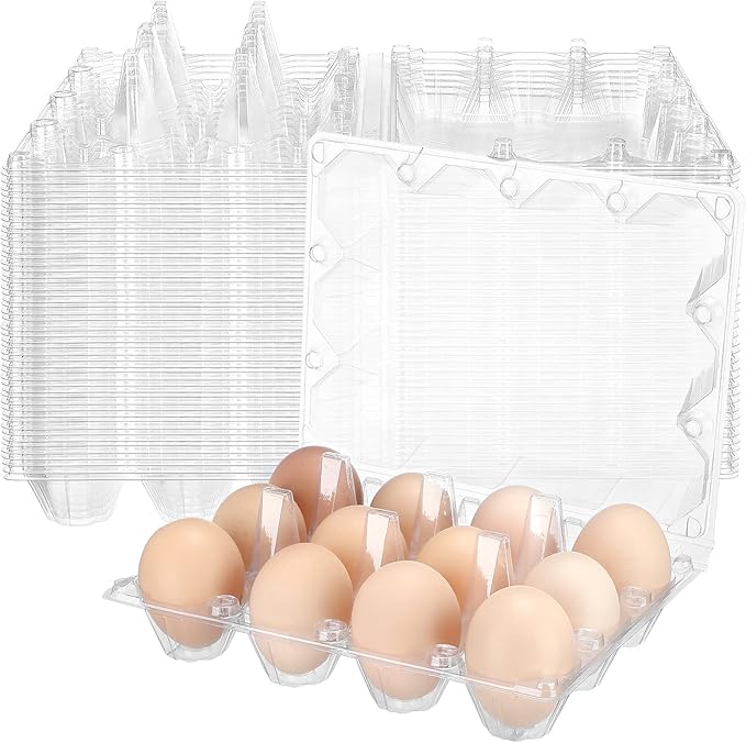 Tanlade 100 Pcs Plastic Egg Carton, 12 Grids Clear Chicken Egg Tray Disposable Plastic Holder Empty Container for Farm Refrigerator Fresh Storage(7.5 x 5.7 x 2.5 Inch)