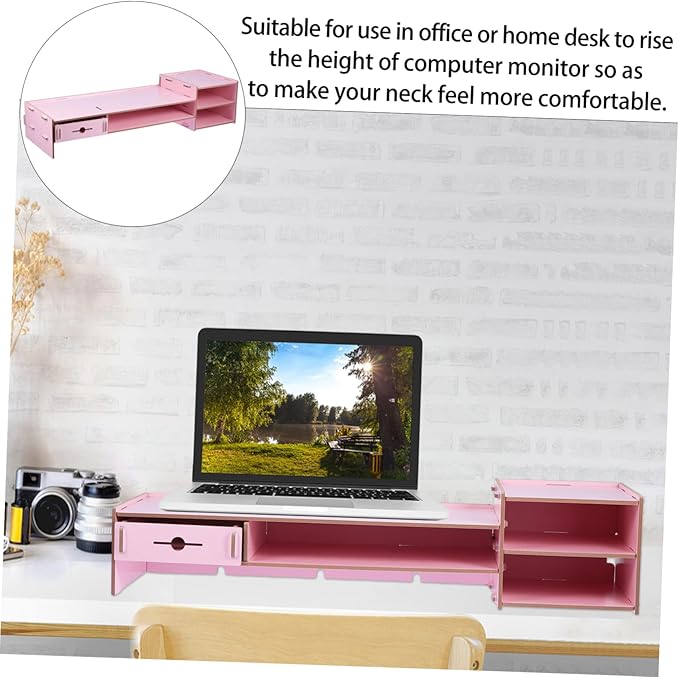 Angoily Creative Pink Monitor Riser Stand with Drawer Multifunctional Desktop Organizer for Office Desk Storage and Computer Display Elevation