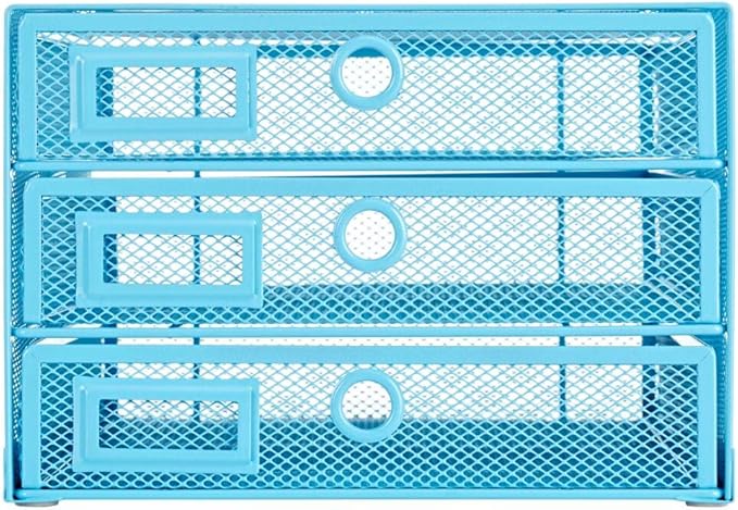 Annova Desk Organizer Wire Mesh 3 Tier Sliding Drawers Paper Sorter/Multifunctional/Premium Solid Construction for Letters, Documents, Mail, Files, Paper, Kids' Art Supplies (Blue)