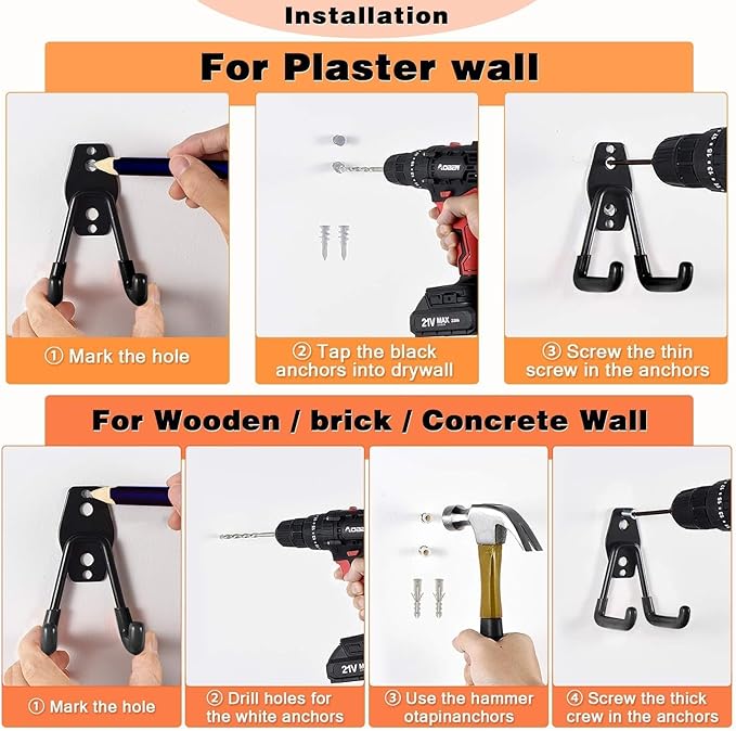 32 Pack Steel Garage Hooks Heavy Duty, Utility Wall Mount Hook with Anti-Slip Coating, Hanger & Organizer for Bulk Items, Bikes, Ladders, Power Tools, Ropes, and More Equipment