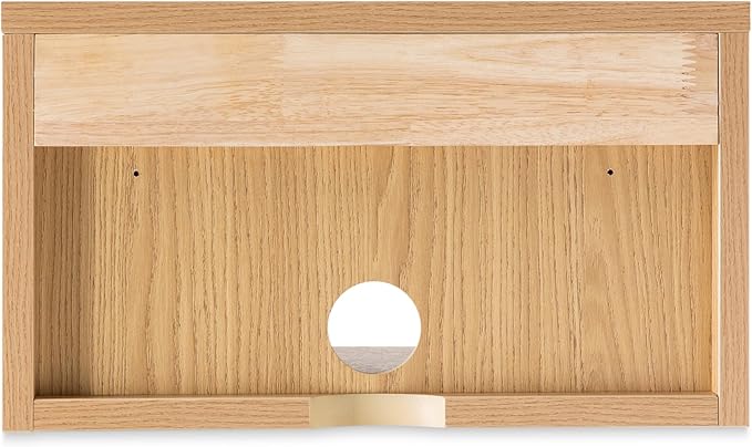 JONATHAN Y NST2000B Celerie 15.71" Mid-Century Modern Floating Wall Mounted Nightstand with Soft-Close Rattan Drawer and Cable Hole, Light Oak