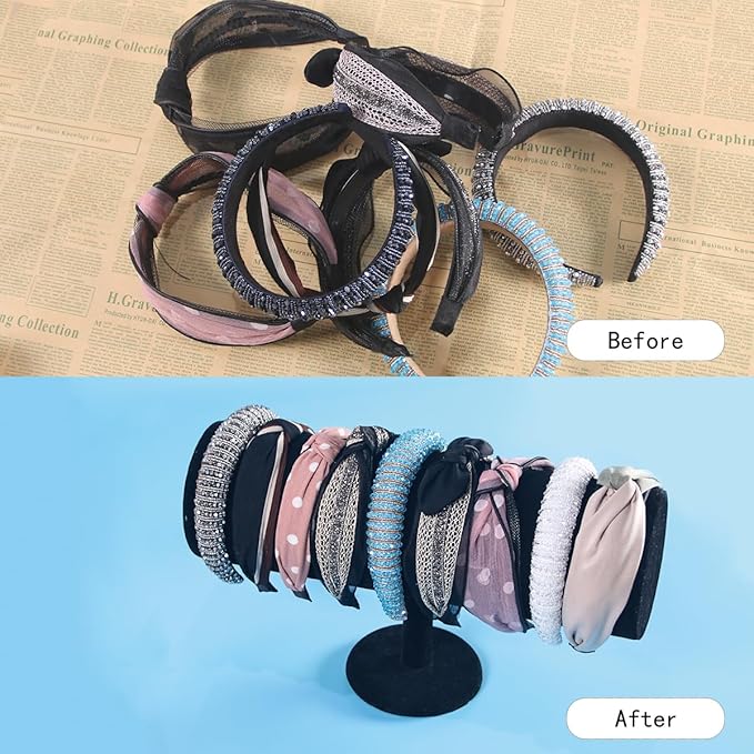 ByKen T-bar Headband Holder Organizer,Hair Band Ear Jewelry Accessories Display Stand for Girls (Black Velvet)