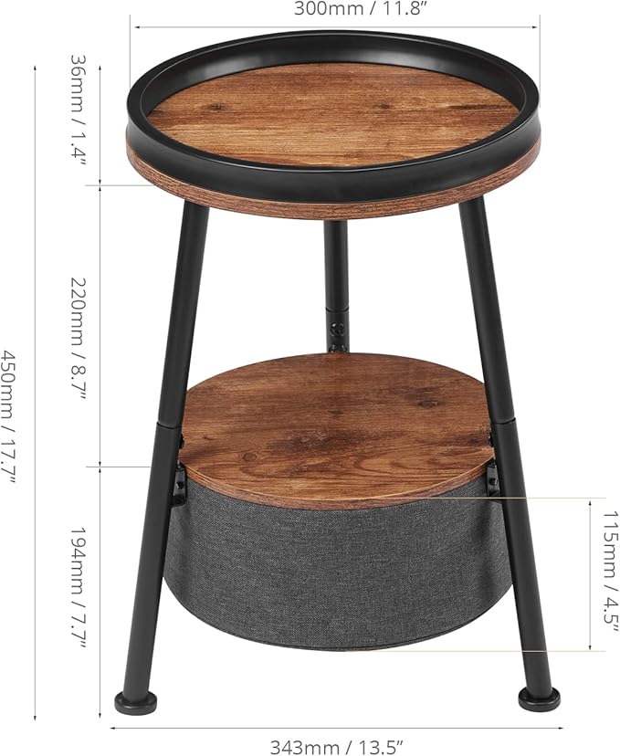 Round End Table, Round Side Table with Storage Basket,11.8*17.8”Round Sofa Table,Small Round Table,Small Coffee Table Living Room Bedroom