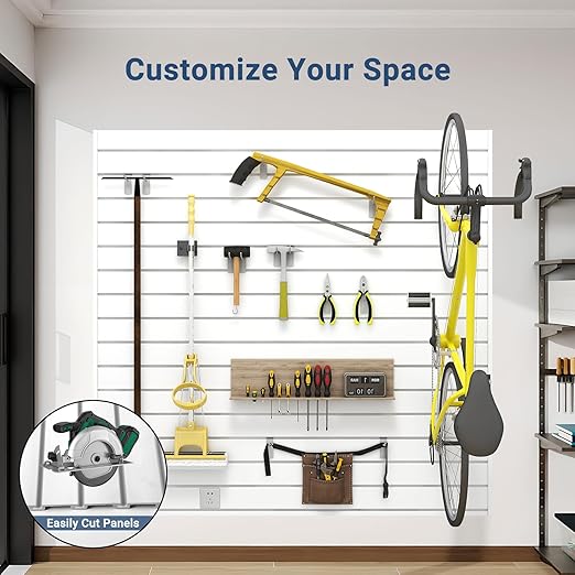 Slatwall Panel 4 FT x 4 FT, Interlocking Slat Wall Paneling, Wall Mounted PVC Wallpanel, Suitable for Garage Storage and Organizer, Slatwall Board, Shelves - White