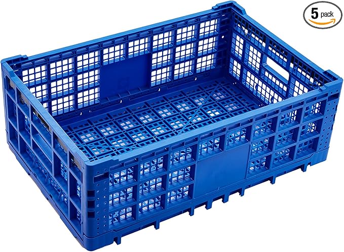 Collapsible Storage Crates, 52 Liter Heavy Duty Foldable Plastic Crates , Storage Baskets and Bins 23.6" L x 15.7" W x 8.6" H Stackable Dairy Milk Crates for Office, Home, Toy Storage