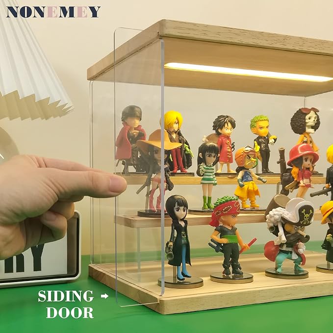 NONEMEY Clear Acrylic Display Case Stand with LED Light 2/3/4/5/6 Tier Storage Box Showcase Dustproof Organizer Box for Collectibles (5Tier 12.4*12.2*12inch )