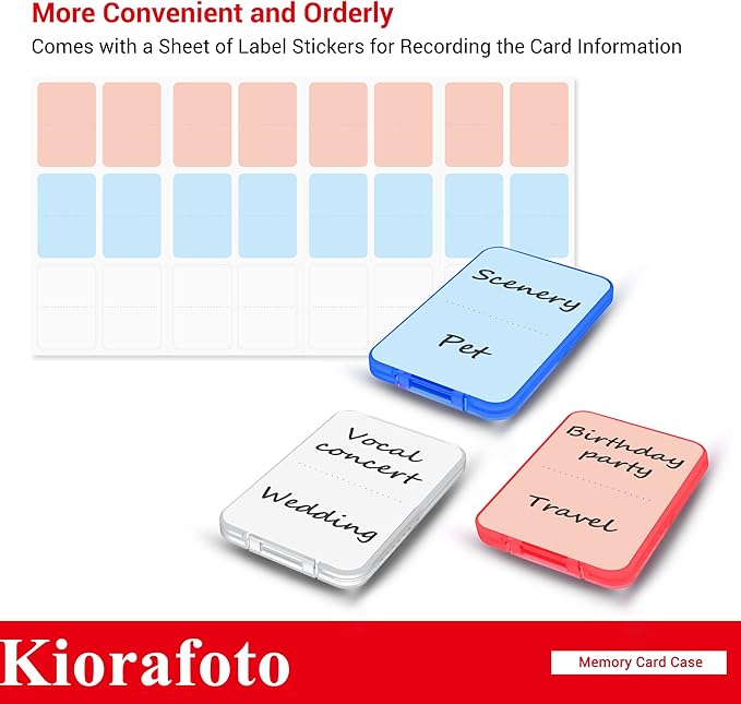 Kiorafoto Memory Card Case with 24 Pack Clear Plastic Memory Card Holders for 24 SD SDXC SDHC & 24 TF Cards,Water-Resistant Anti-Shock SD MicroSD Card Carrying Organizer Storage Protector with Labels