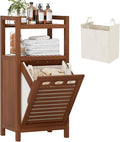 Homykic Tilt Out Laundry Hamper, 10 Gal Bamboo Laundry Storage Cabinet with Removable Basket, Hidden Hamper Organizer with Shelf for Dirty Clothes, Bathroom, Laundry Room, Space Saving, Walnut
