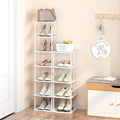 Bamboo Free Standing Shoe Rack Shelf Multi Tier Tall Wooden Stackable Shoes Rack Organizer for Closet Front Door Entrance Narrow Vertical Shoe Storage Rack for Corner Stand (White, 12 Tiers)