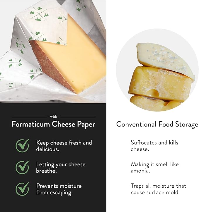 Formaticum 15-Pack Zero Cheese Storage Paper, Compostable, Biodegradable, and Plastic-Free Paper to Keep Cheese and Charcuterie Fresh, Kitchen Organization 9 x 13 Inches