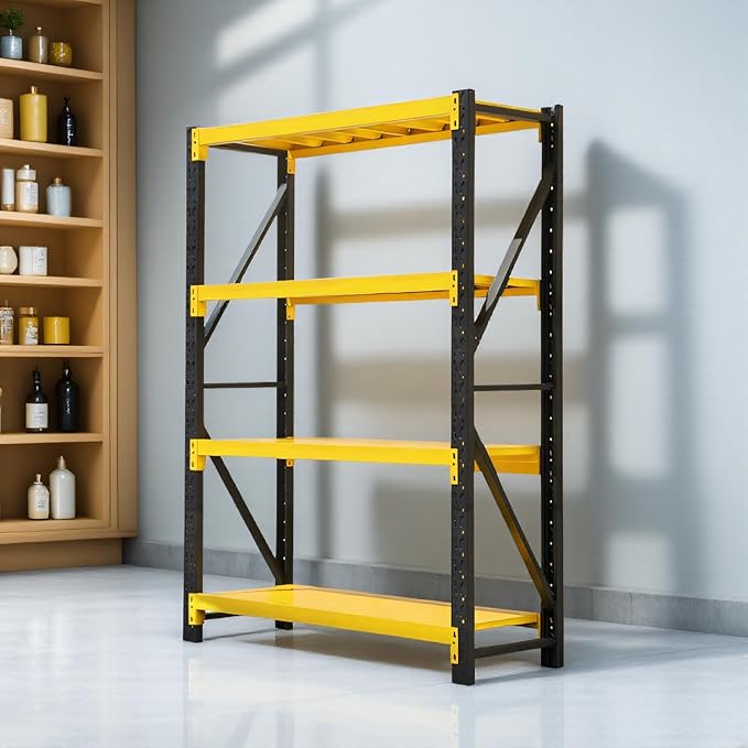 torage Shelves,Garage Shelving Heavy Duty Metal Adjustable Garage Shelves, Shelving Units Industrial Shelving for Warehouse (Yellow and Black, W31.5*D19.7*H63)