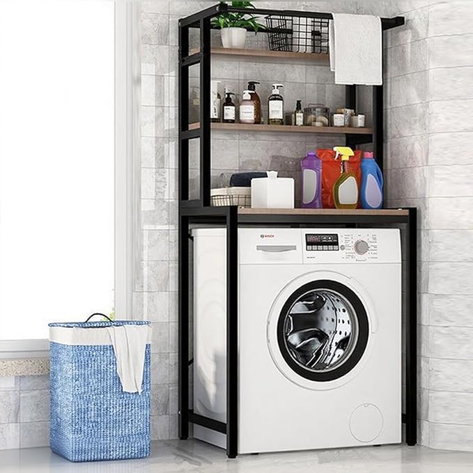 Gdrasuya10 3 Tier Over The Washer and Dryer Storage Shelf, Black Washing Machine Storage Utility Rack Freestanding Laundry Storage Shelf Organizer Space Save for Laundry Room Organization