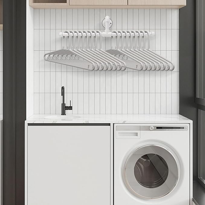 Industrial Pipe Clothes Rack Floating DIY Wall Mounted, Heavy Duty Rustic Vintage Clothing Rod, Metal Garment Bar Space-Saving Hanging for Bedroom, Bathroom and Laundry Room (White 20 inch)