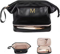 Birthday Gifts for Women, Initial Large Makeup Bag, Personalized Double Layer Cosmetic Bag with Makeup Brush Organizer, Waterproof, PU Leather Travel Toiletry Bag,Bride Gift Monogrammed Gifts