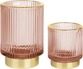 Makeup Brush holder Organizer, Crystal Glass Toothbrush Holders, Striped Make Up Brush Holder for Vanity, Pen Holder for Desk, Vase -Pink (S+L)