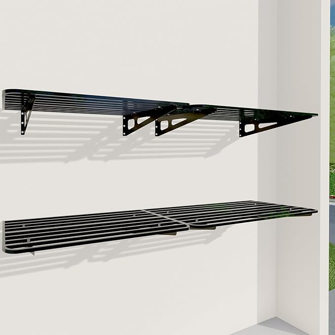 Garage Shelving Wall Mounted, 2-Pack 2x8ft Garages Shelving 24-inch-by-96-inch Wall Shelf Garage Storage Rack Floating Shelves, Space-Saving Black
