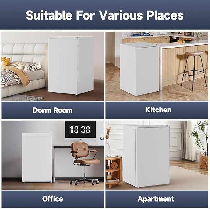 Jojoka 4.3 Cu.ft Mini Fridge with Freezer, Single Door Small Refrigerator with Slide Out Glass Shelves, Compact Refrigerator for Bedroom, Office, Dorm