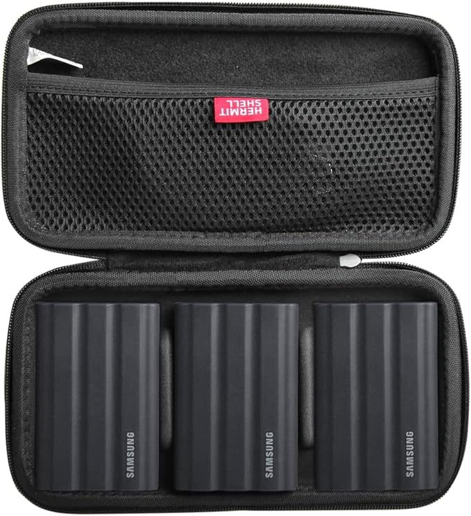 Hermitshell Hard Travel Case for Samsung T7 Shield 2TB / 1TB / 4TB, Portable SSD, USB 3.2 Gen2 External Solid State Drive (Black, Case for 3 Hard Drives)