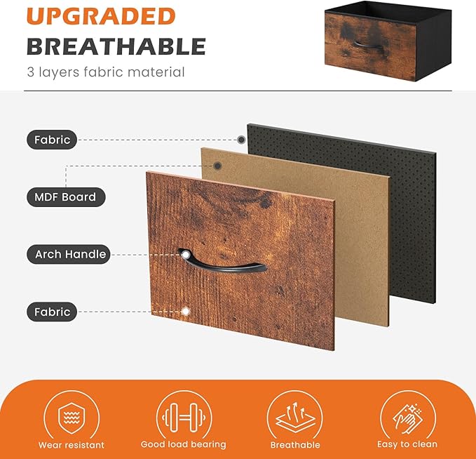 Sweetcrispy 4 Drawer Dresser, Fabric Storage Tower Organizer with Sturdy Steel Frame and Wood Top, Easy Pull Handles, for Bedroom, Closet, Entryway, Hallway, Brown