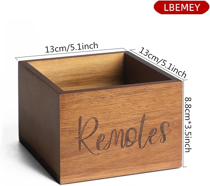 Acacia Wood Remote Control Holder Caddy, TV Organizer for Table, Vintage Farmhouse Desk Caddy (Brown for 3+ Controls)