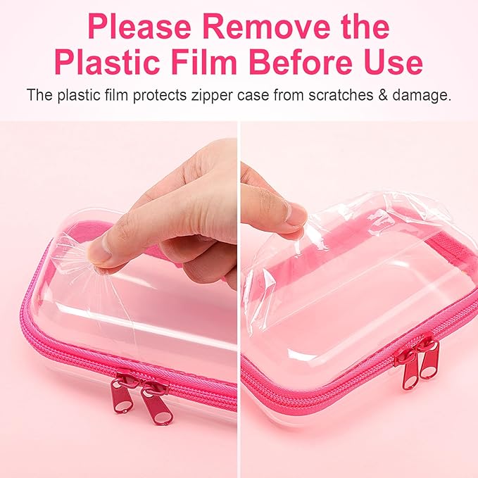 Hoolerry 4 Pcs Hard Clear Zipper Case Makeup Bags Plastic Pencil Pouch Transparent Storage Box Containers for Cosmetics, Snacks, Building Blocks, Puzzles(Fluorescent,5 x 3 x 2 in)