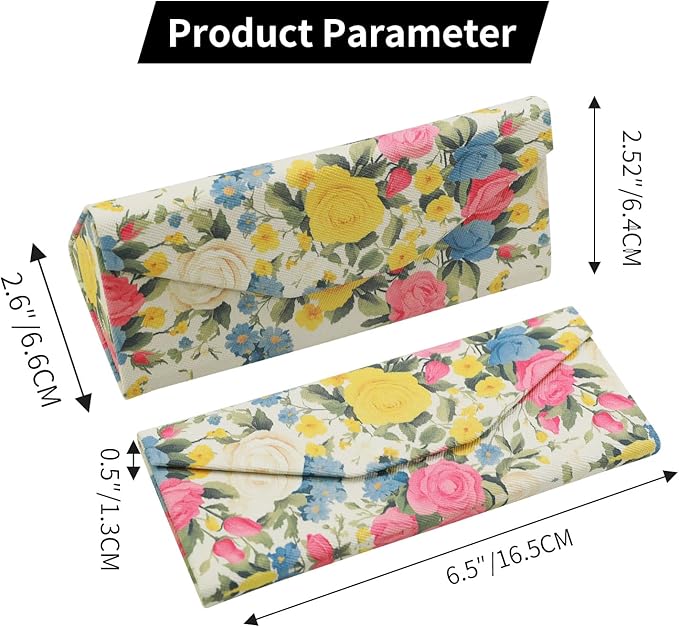 Foldable Glasses Case, Magnetic PU Leahter Sunglasses Case, Cute Hard Shell Folding Eyeglass Cases for Women Kids