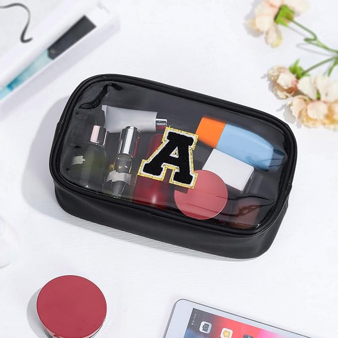 YOOLIFE Travel Clear Makeup Bag Toiletry Bag, Make up Bag Waterproof Toiletry Bags for Women Cosmetic Bag Birthday Gifts for Women Personalized Mother Girlfriend Wife Bridesmaid Gifts Black Letter G