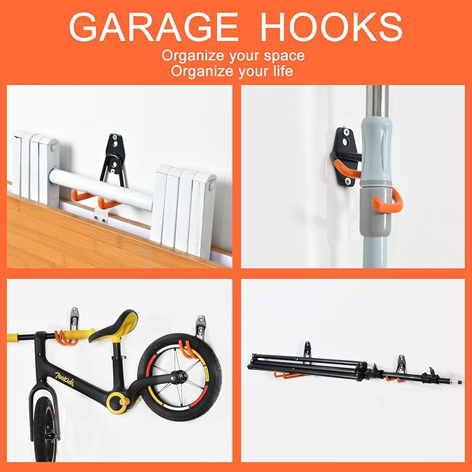 Aoben Heavy Duty Steel Garage Storage Hooks - Utility Hangers and Broom & Mop Holder Wall Mounted for Organizing Cleaning Tools, Mops, Garden Tools (8 Pack)