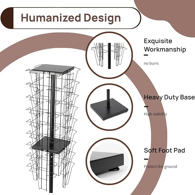 360°Rotating Magazine Rack Floor,Brochure Display Stand Magazine Displa Holder for Retail, Office & Trade Shows