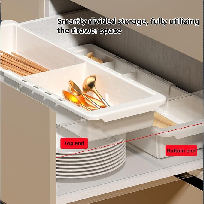 Deep Drawer Organizer, Expandable Storage Trays with Adjustable Dividers, Collapsible & Stackable for Kitchen, Bathroom, Office, Makeup - 2 Pack, White