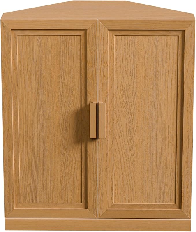 Casaphoria Farmhouse Corner Cabinet, Wooden Corner Storage Cabinet with Adjustable Shelves, Narrow Storage Organizer for Small Space, 36" H x 31" W x 16" D, 51Lb, Oak