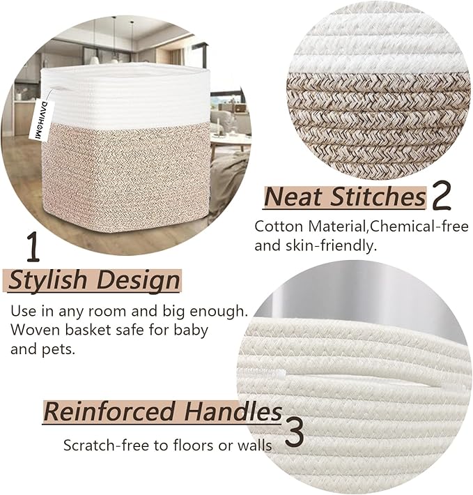 Storage Cubes 11 Inch Cotton Rope Woven Storage Basket for Organizing 3 Pack | Storage Bins for Organization and Storage | Toy Storage Organizer | Basket for Shelves | Toy Bins（Brown）