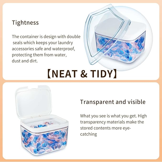 Laundry Pod Container, laundry pod holder with Lid, Sealed and automatic pop-up, Large Capacity Holds 115 Laundry Pods for Laundry Room Organization Laundry & Dishwasher Pod Laundry Container