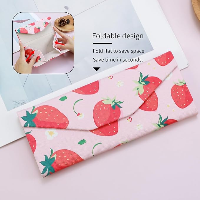 Foldable Glasses Case, Magnetic PU Leahter Sunglasses Case, Cute Hard Shell Folding Eyeglass Cases for Women Kids
