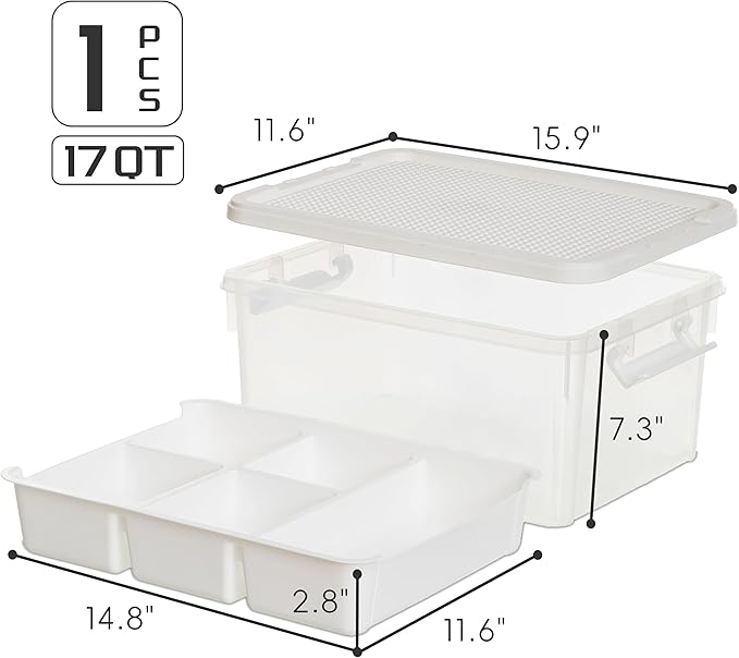 17 Quart Plastic Storage Bins with Lid Building Plate Dividers Block Storage Clear Art Supply Craft Organizers Playroom Container Organizer with Lid for Bead Crayon