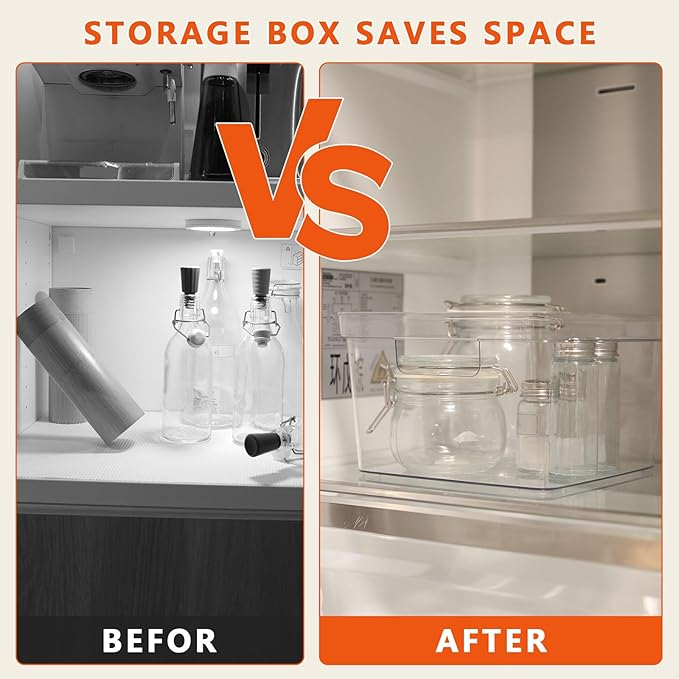 MOONEDGE 4-Pack Clear Plastic Storage Bins — Open-Top PET Organizers, 10" x 10" x 6" Storage Containers Ideal for Pantry, Fridge, Shelf and Counter Organization, Small Storage Bins for Home