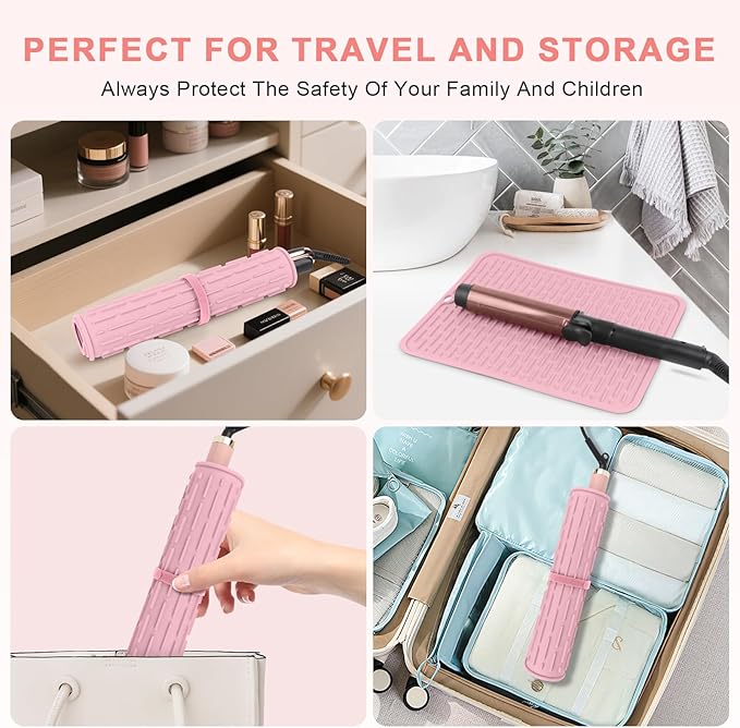 Oversize Silicone Heat Resistant Mat for Curling Irons, Flat Irons, Hair Straighteners and Hot Hair Styling Tools, Portable Hot Tools Sleeve Pad for Travel Vanity Salon(14.2" x 11.0")