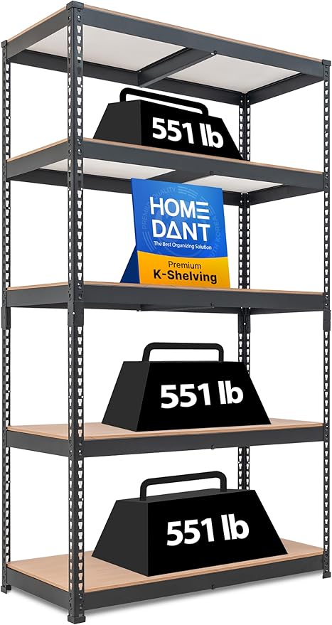 HOMEDANT 5-Tier Laminated Boltless Heavy Duty Metal Shelving Unit Adjustable Garage Storage Utility Rack Shelves Organization Multipurpose Shelf Warehouse Industrial (1, (L) 39.8" W, Black)