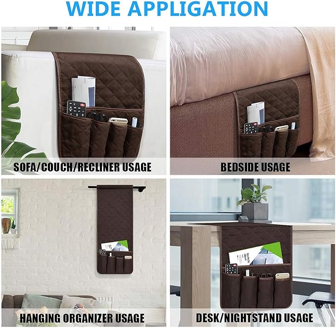 Sofa Armrest Organizer Non-Slip Arm Chair Bedside Storage Caddy Organizer Armchair Caddy for Recliner Couch Remote Holder with 5 Pockets for Cell Phone TV Remote Control Magazines (Coffee)