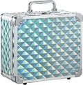 Makeup Case with Magnetic LED Mirror Travel Cosmetic Organizer Portable Makeup Box with Lighted Up Mirror Make Up Vanity Nail Box Lipstick Artist Storage with Lockable Dividers Brush Holder Shiny Blue
